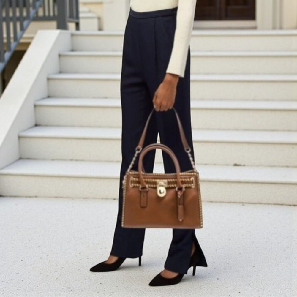 Michael Kors Hamilton Rich Brown Gold Chain Satchel Quiet Luxury Like New - Picture 8 of 16